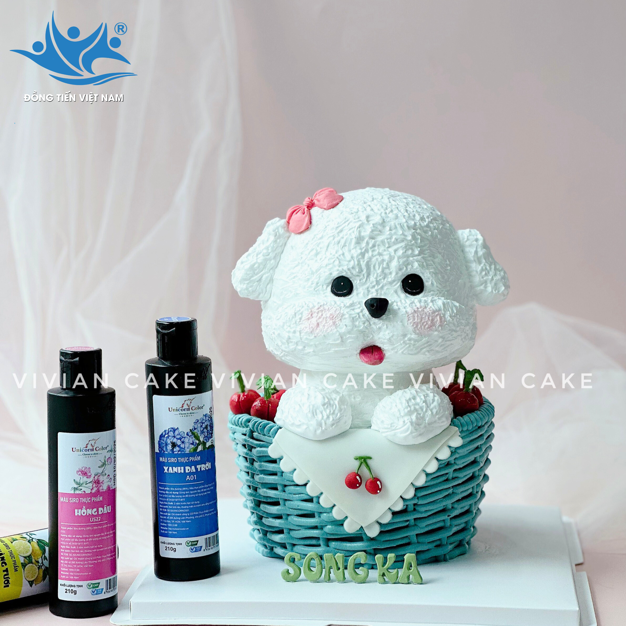 bánh kem chó con siro unicorn