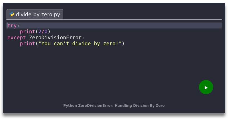 Python Zerodivisionerror: Handling Division By Zero - Python 3 Code Example - Crumb.Sh