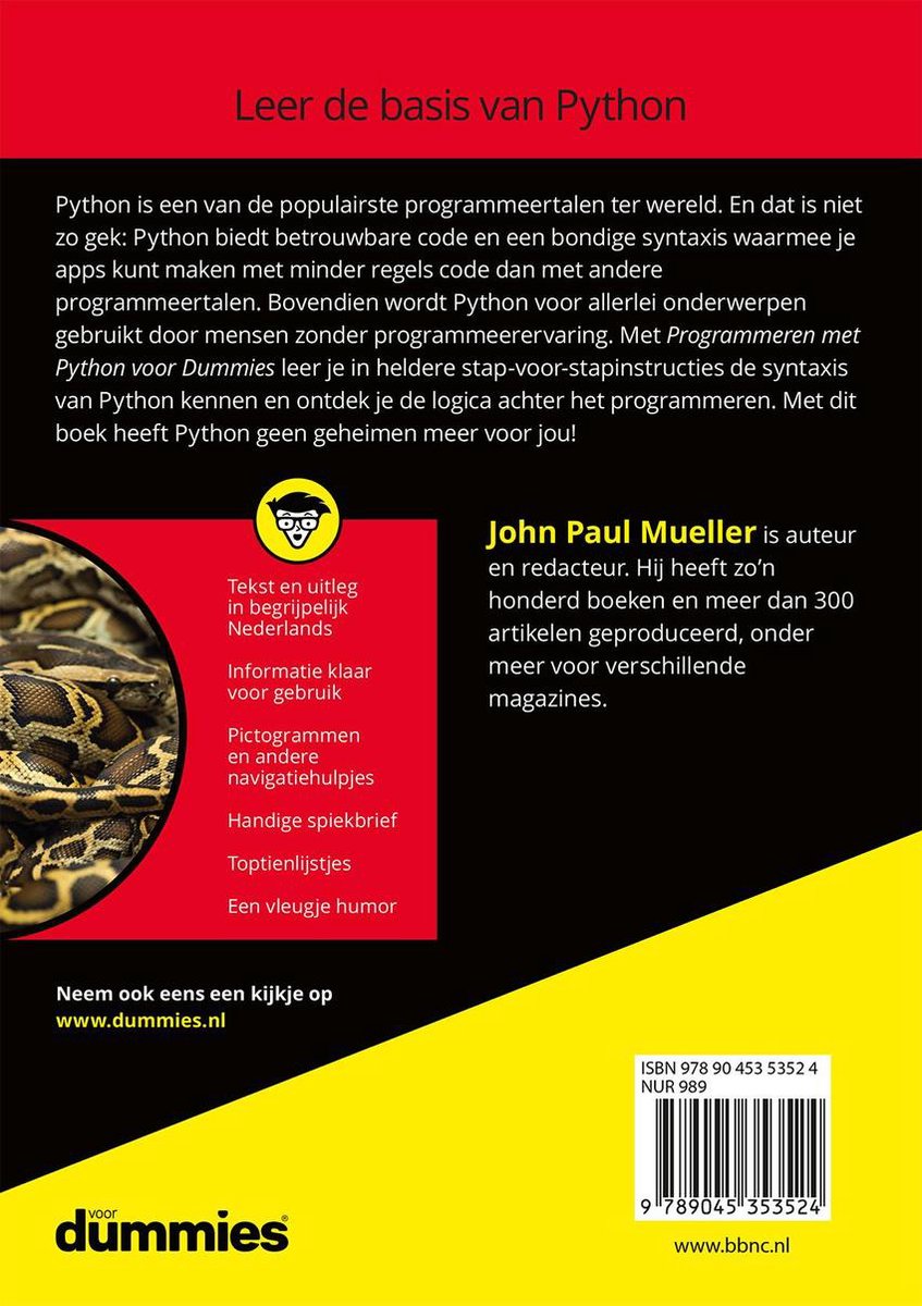 Voor Dummies - Programmeren Met Python Voor Dummies, John Paul Mueller |...  | Bol.Com