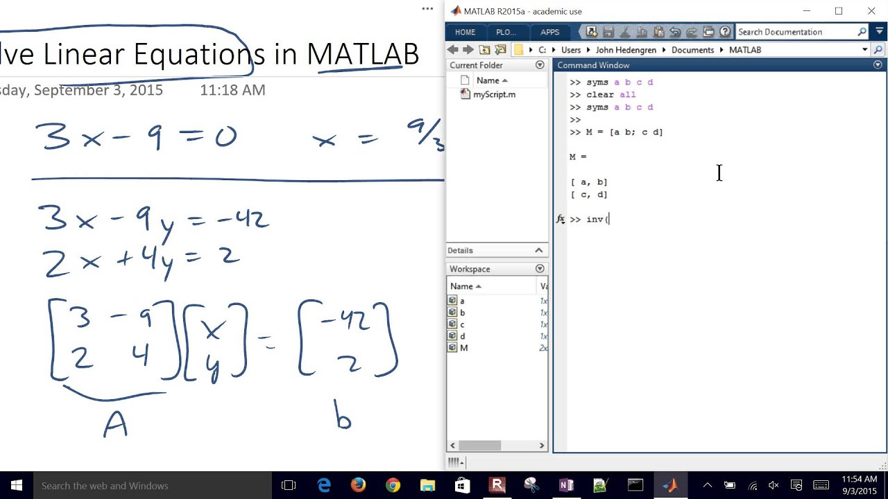 Solve Linear Equations With Matlab - Youtube