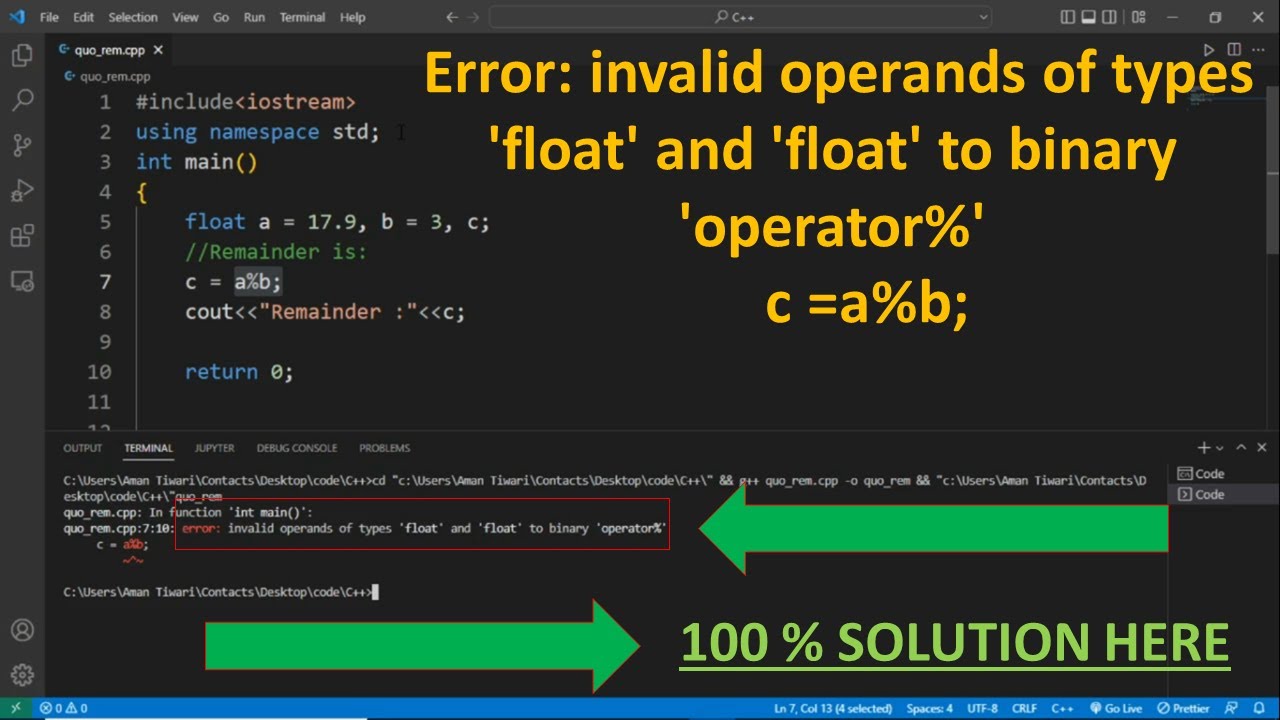 For Beginners ] C++ Error : Invalid Operands Of Types 'Float' And 'Float'  To Binary 'Operator%'. - Youtube