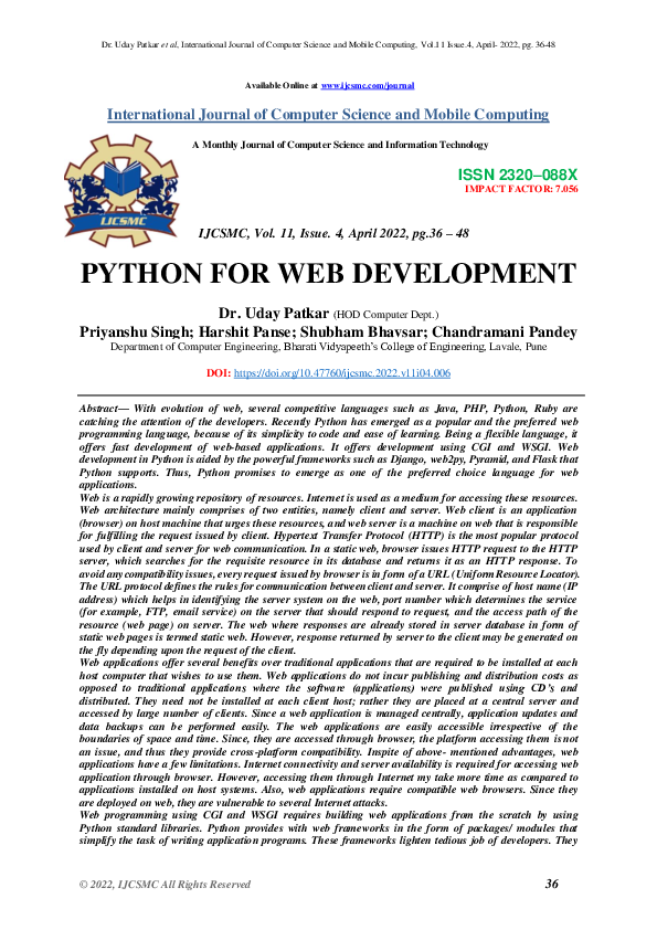 Pdf) Python For Web Development | Priyanshu Singh - Academia.Edu