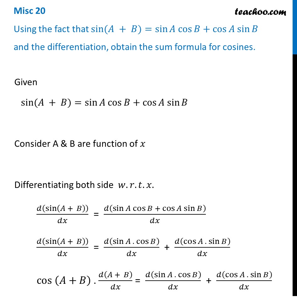 Misc 20 - Using The Fact That Sin (A + B) = Sin A Cos B - Miscellaneou
